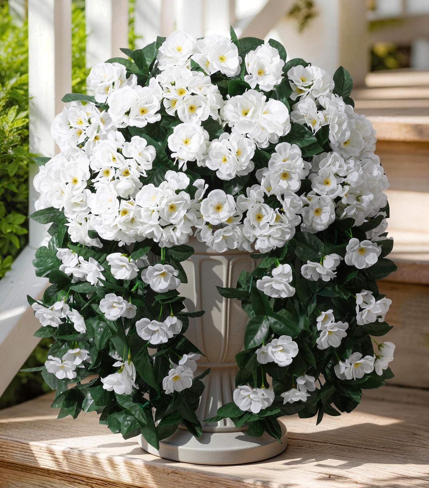 Artificial Fake Hanging Flowers Geraniums for Outdoors Spring Outside Decor, …