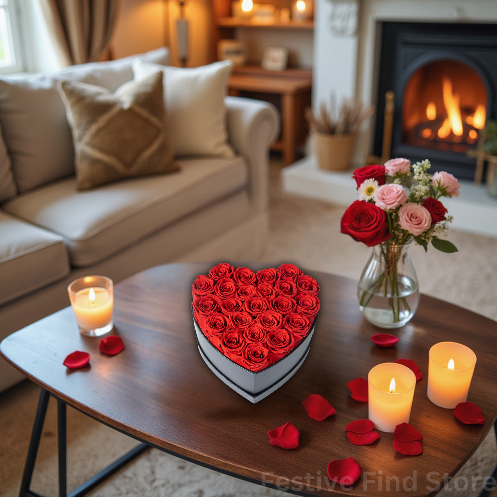 23 Real Preserved Roses Heart Shaped Box Gift for Mothers day