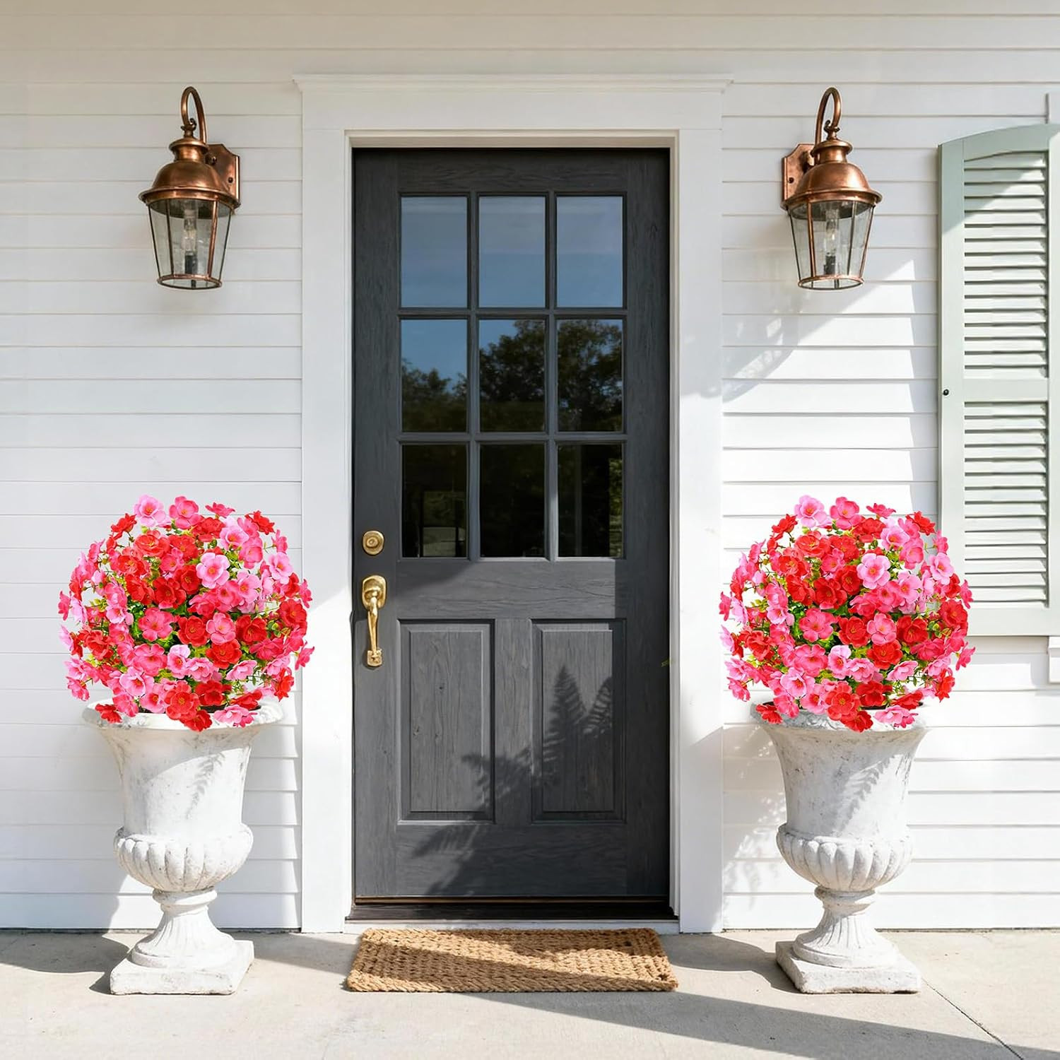Set of 2 Artificial Boxwood Topiary with Colorful Flowers, 23″ UV Resistant Fake