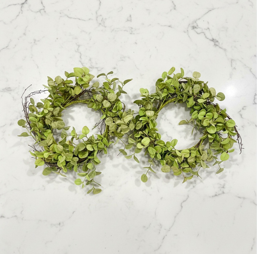 Set of 2 Greenery Wreaths Eucalyptus-Style Leaves Organic Branching Accents 16″W