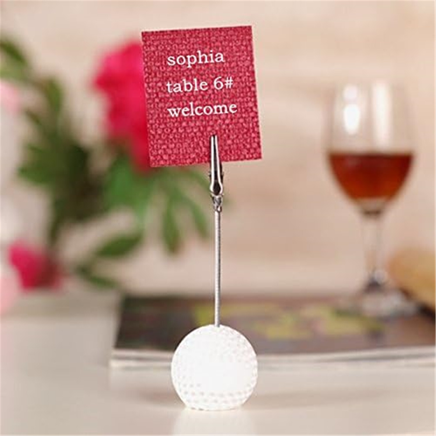 Golf Ball Shaped Table Number Holder Name Place Card Memo Clip Holder Golf Stand