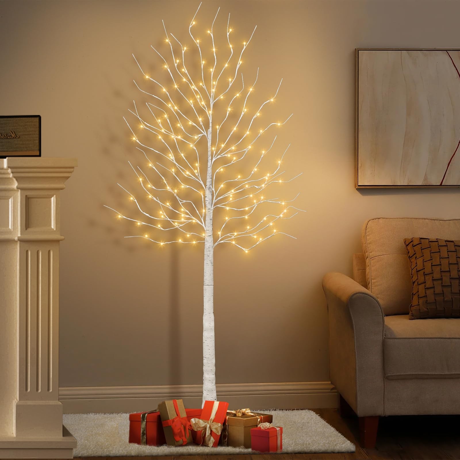 Set of 2 6 feet Lighted Birch Tree, 160 LED Warm White, for Home, Festival, P…