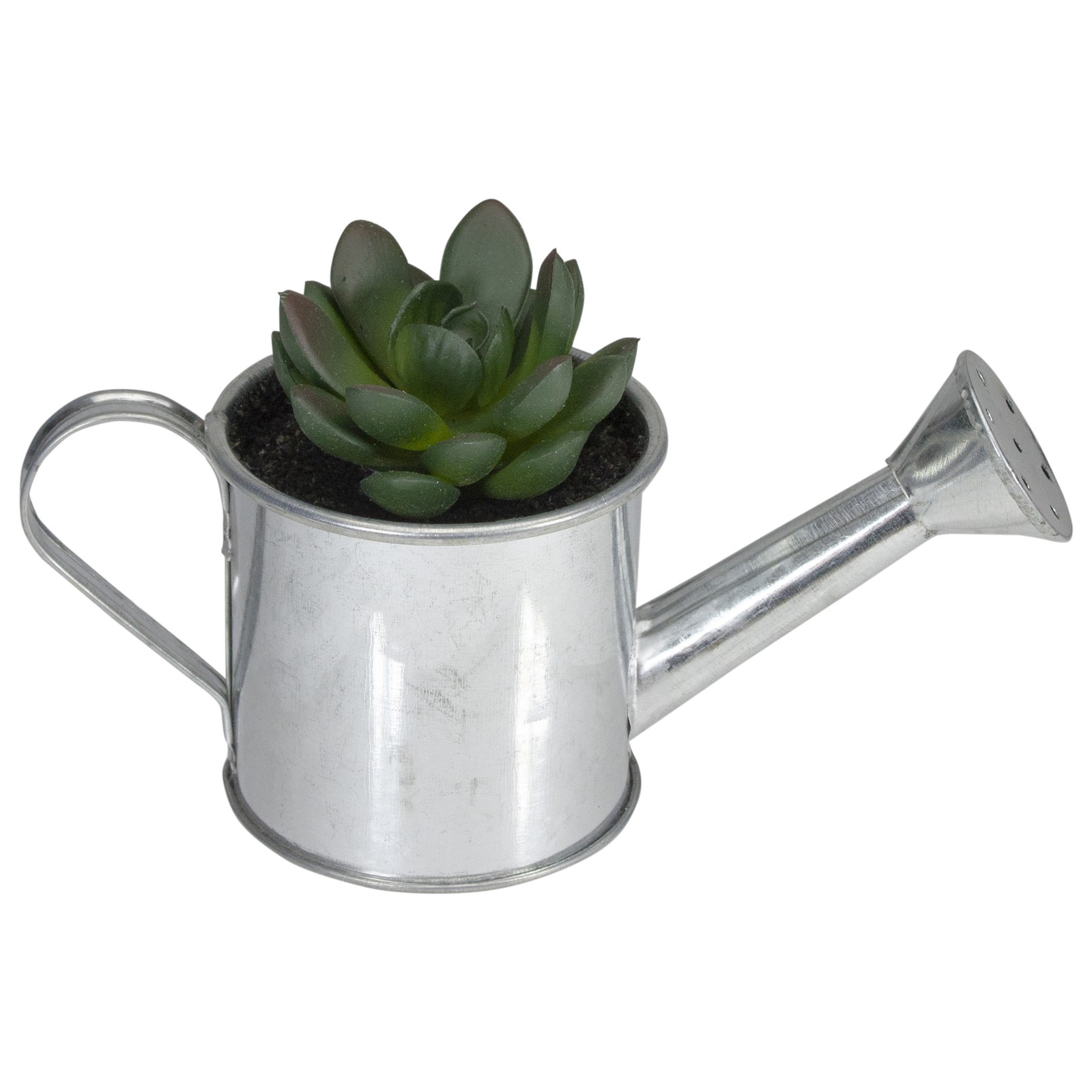 Northlight 4” Tropical Forest Green Mini Artificial Rose Succulent Tin Water Can