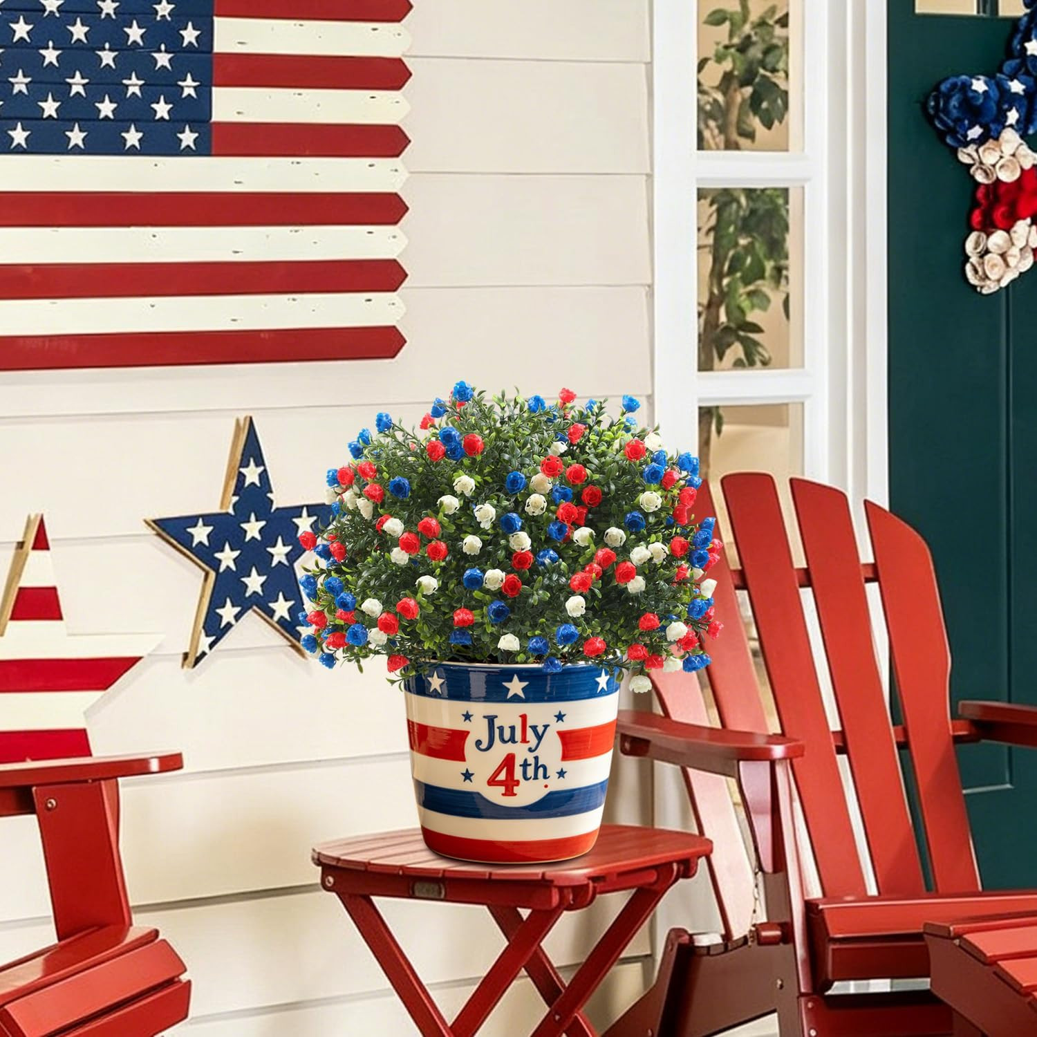 2 Pack 27.5″ UV Resistant Patriotic Ball Trees for 4th of July Decor