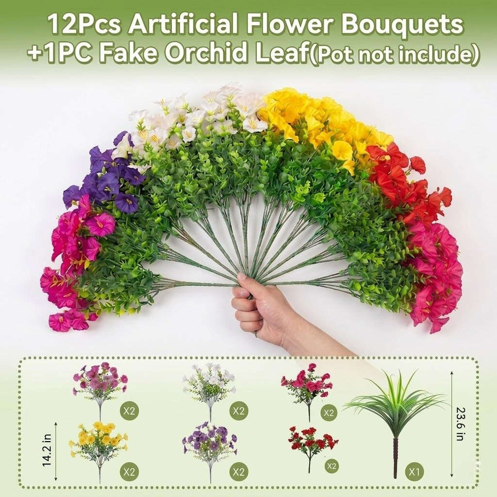 UV Resistant Silk Morning Glory & Orchid Leaf – 12 Bundles for Outdoors