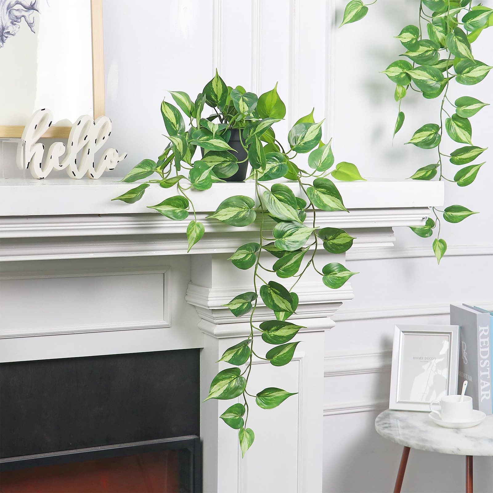 Fake Pothos Hanging Plants Artificial Ivy Vines with Pots – Realistic Indoor …
