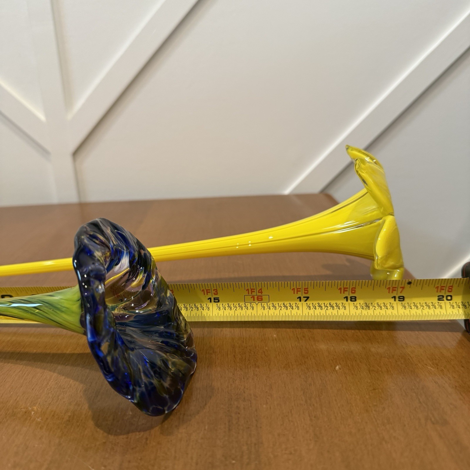 Vtg Murano Style Hand Blown Art Glass Long Stem Flower Bouquet 15-19″ Lot Of 4