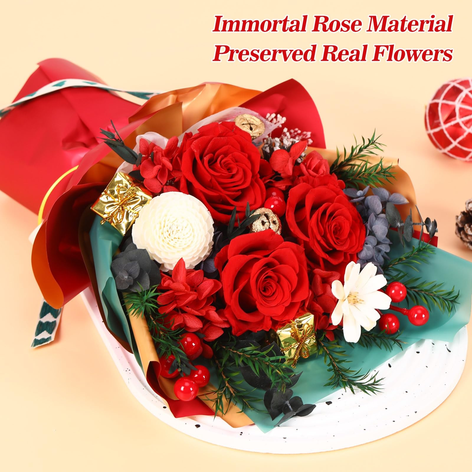 Christmas Flower Gifts Preserved Long Lasting Rose Bouquet Mom Wife Decor