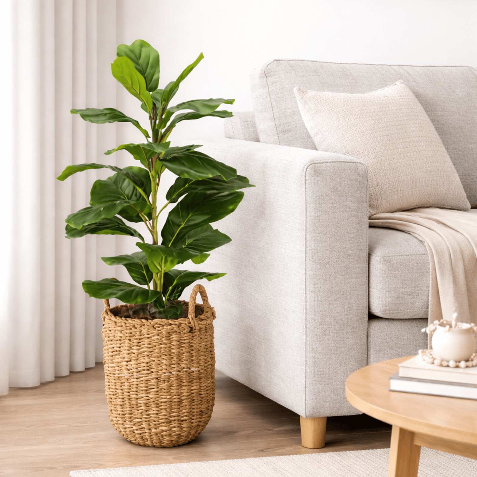 Artificial Plant, 2.5 ft Artificial Fig Plant in Handwoven Basket by LCG Florals
