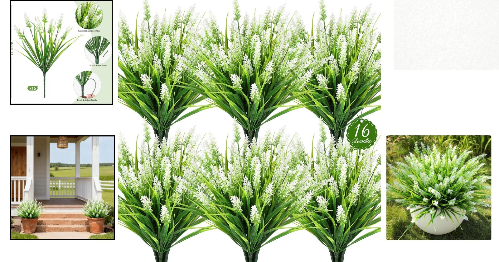 16-Pack UV Resistant Realistic Lavender & Monkey Grass for Elegant Outdoor Decor