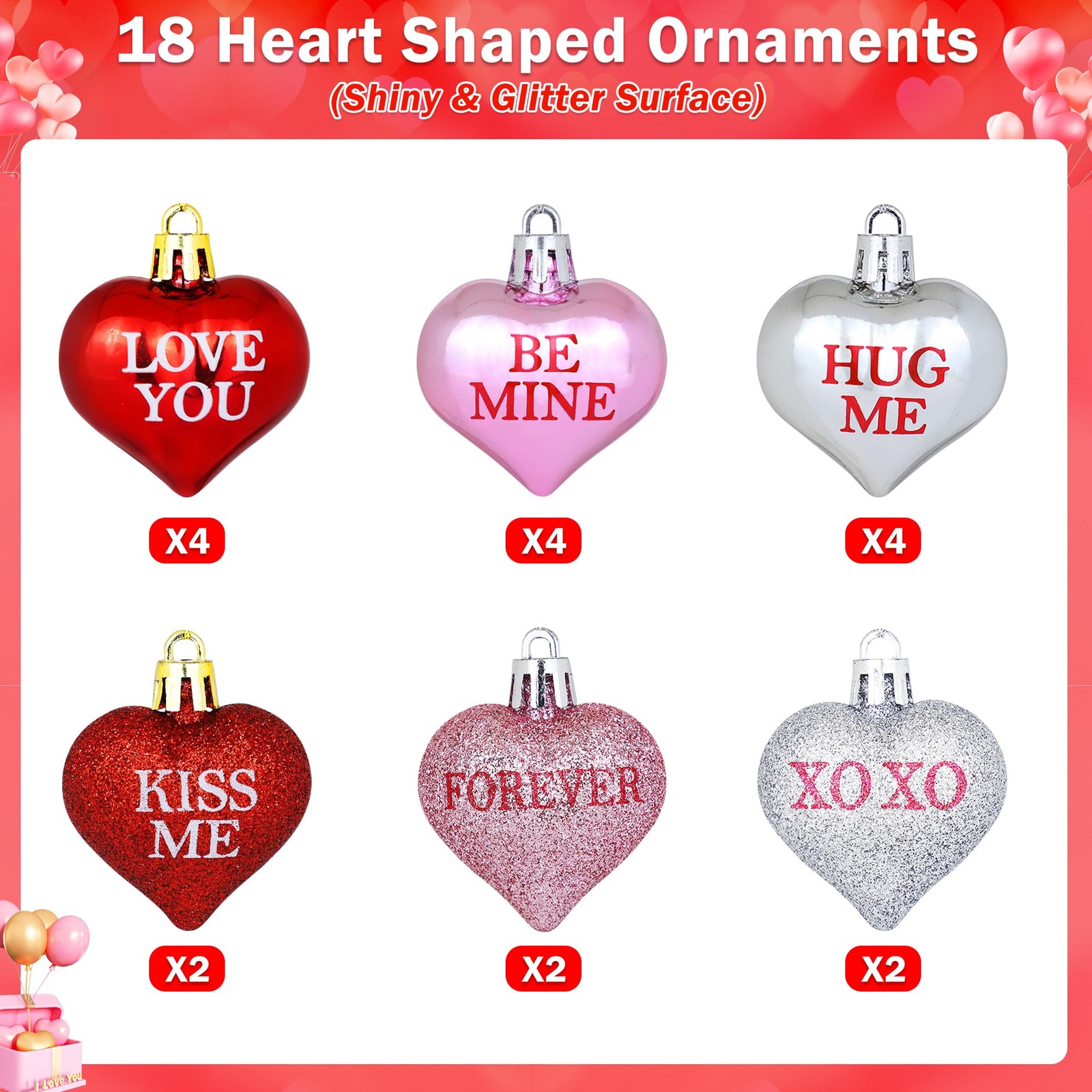 2 PCS 24 Inch Valentines Day Decor Tree 65 Lights 18 Heart Ornaments Timer