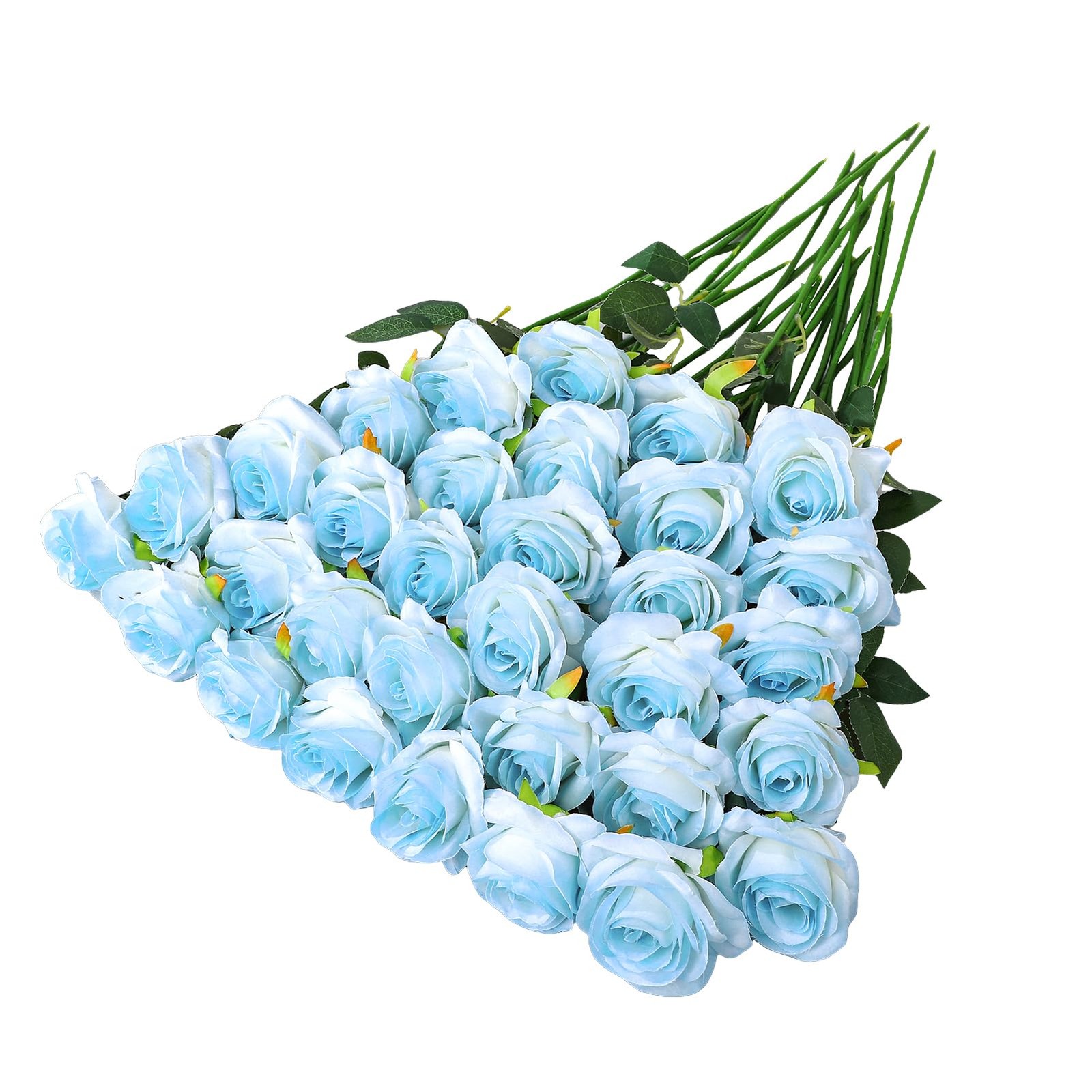 68 Pcs Ice Blue Artificial Roses Fake Flowers,Silk Flowers with Stems for DIY…