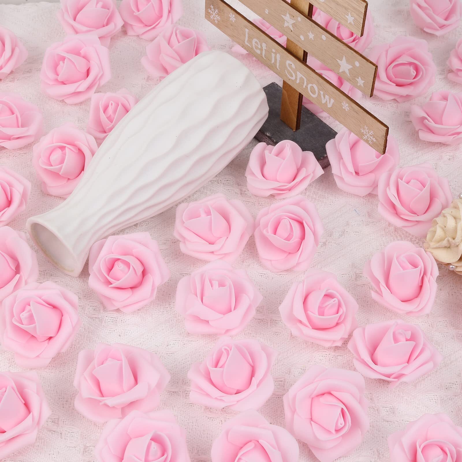 200Pcs Light Pink Artificial Rose Flower Heads 1.97in Foam Roses Stemless Flo…