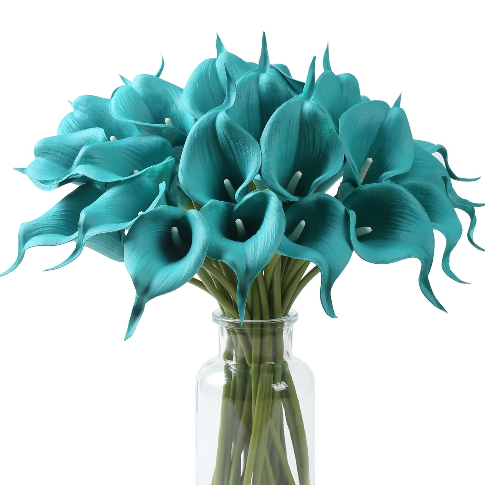 24 PCS Teal Fake Flowers Artificial Calla Lily Silk Flowers Real Touch for Mo…