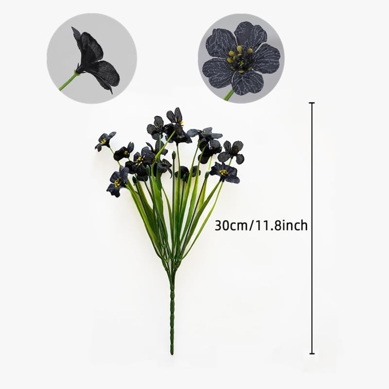 12 Bundles Black Silk Flowers – UV Resistant Artificial Plants for Garden Decor