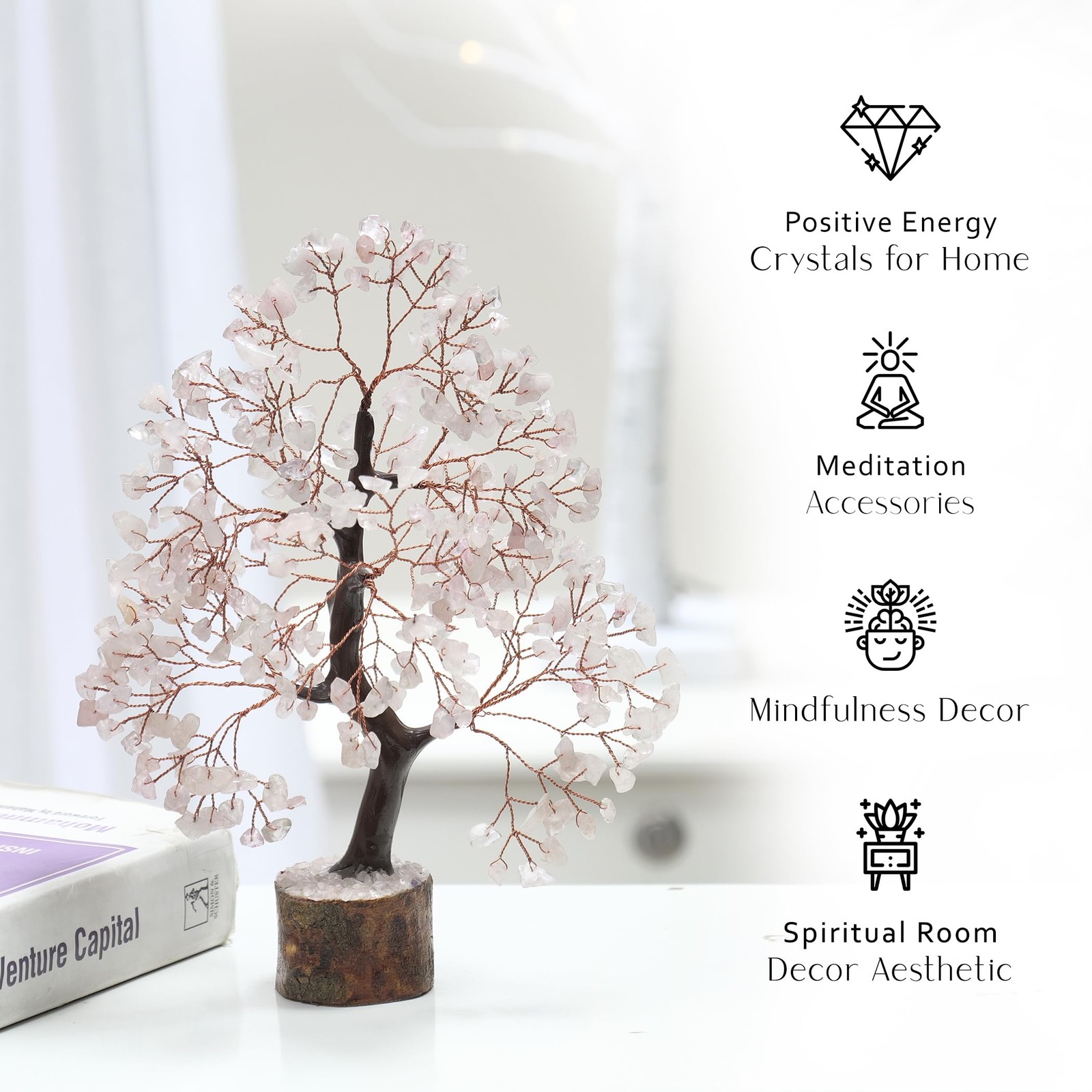 Rose Quartz, Gemstone Tree, Crystal Tree, Reiki Decor, Crystal Gifts for , Ro…