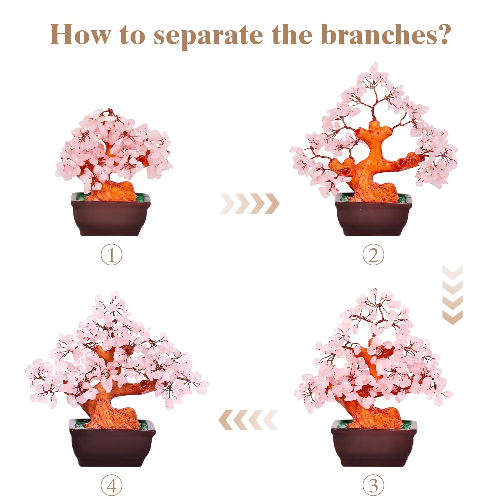 Árbol del dinero cristal cuarzo rosa natural Feng Shui, bonsái cristal curativo