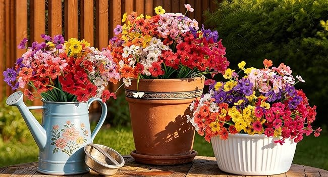 24 Bundles Artificial Flowers for Outdoors/Indoors, Fake Flowers Plants for