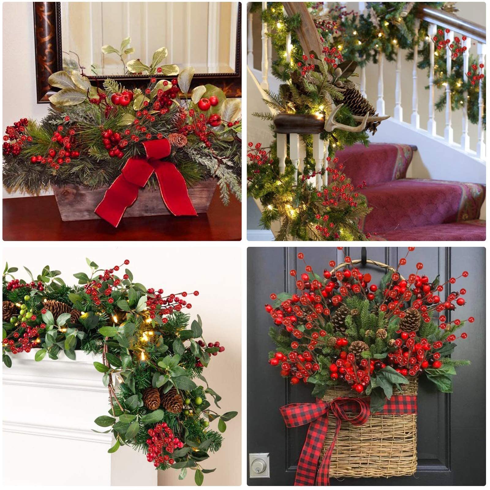12 Pack Artificial Red Berry Stems 14″ Fake Holly Berry Picks for New Year Ho…