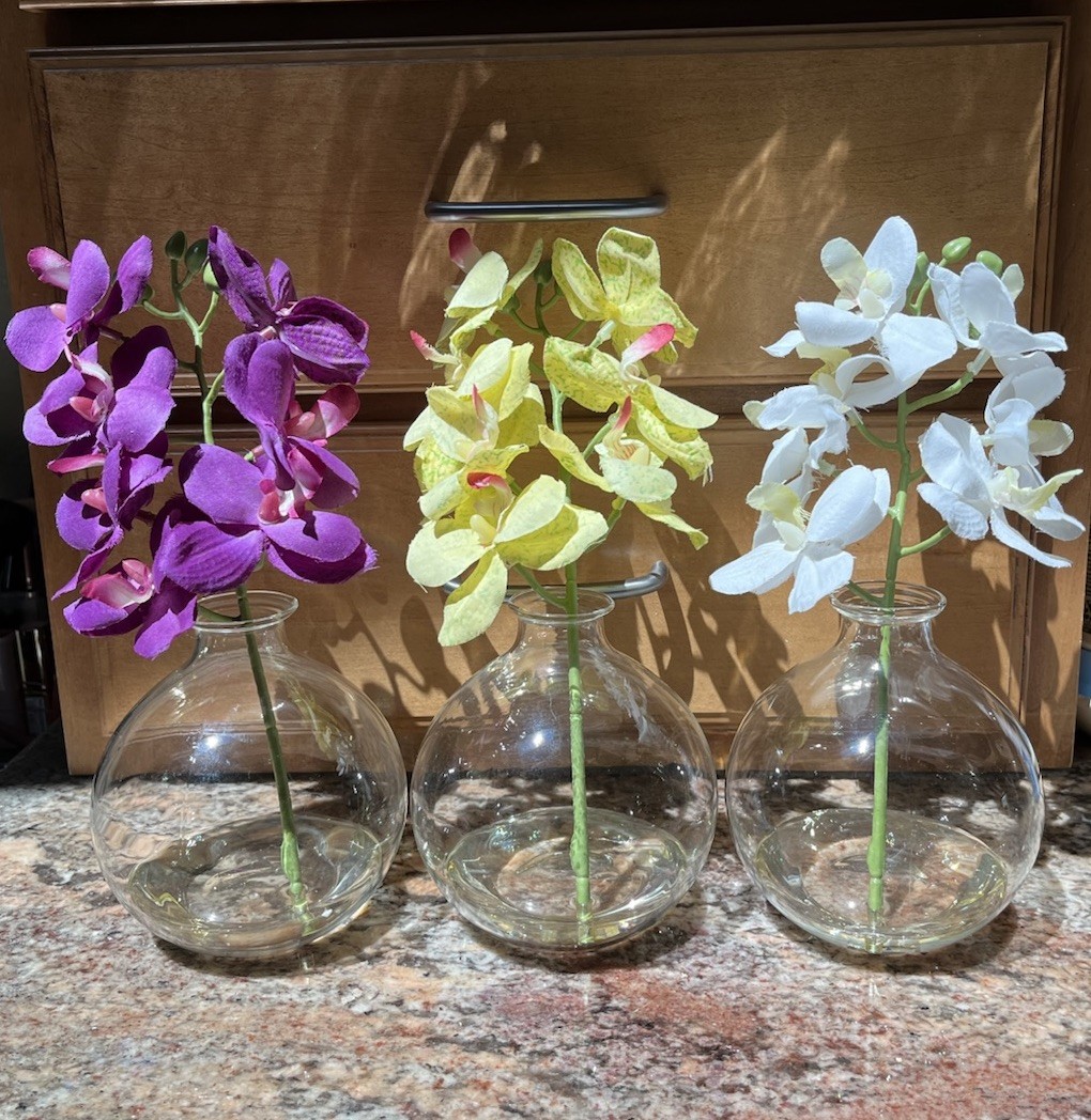 Nearly Natural 9-in Phalaenopsis Artificial Orchid in Vase – Set of 3