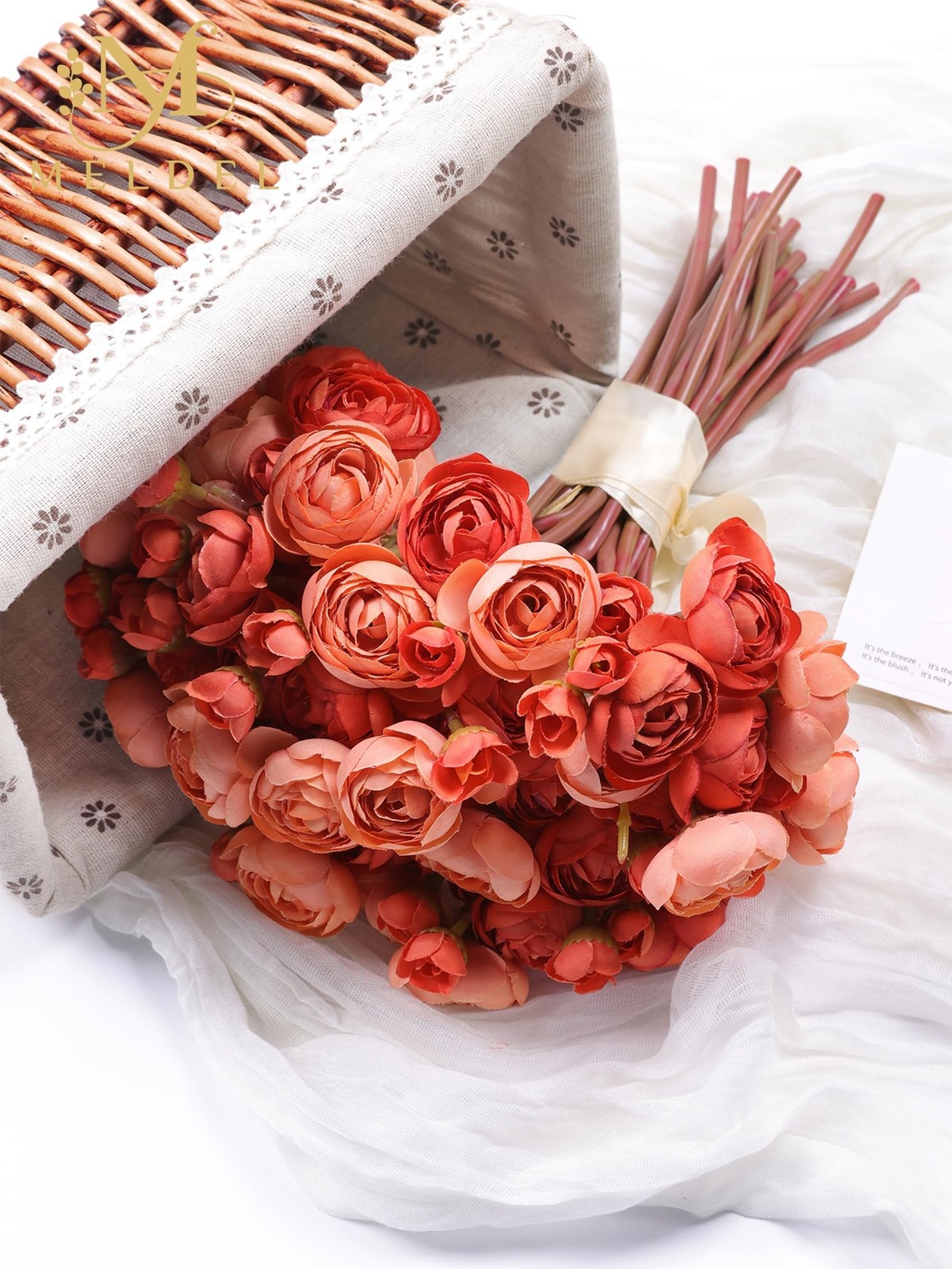 Burnt Orange 32 PCS Ranunculus Artificial Silk Mini Peonies For DIY Decor