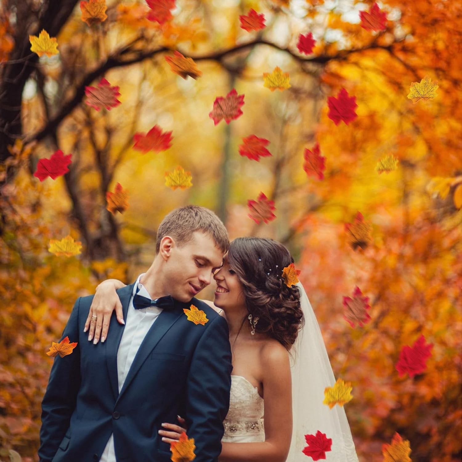 1100 Pcs Multicolored Fall Artificial Maple Leaves for Wedding & Thanksgiving