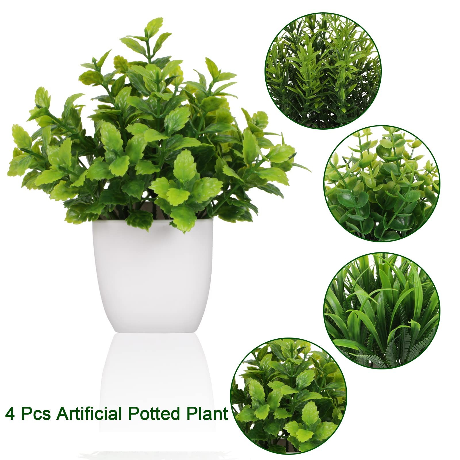 4 Pot Small Fake Plant Flowerpot Artificial Plastic Eucalyptus Plant Wheat Gr…