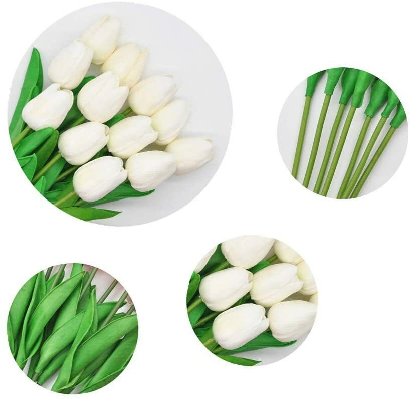 10 PACK White Artificial Tulip Fake Flowers Real Touch Pop Wedding Home Decor US