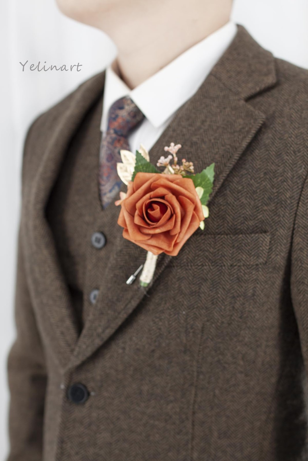 Burnt Orange Wrist Corsage and Boutonniere Set for Wedding Prom Homecoming Ar…