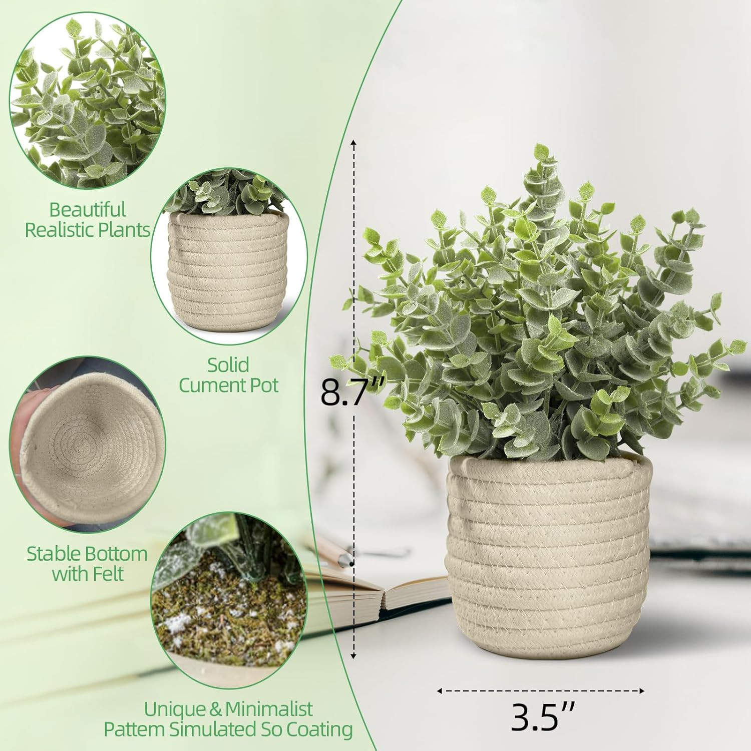 Faux Plants, Fake Plants Eucalyptus Potted for Home Office Desk, Artificial Euca