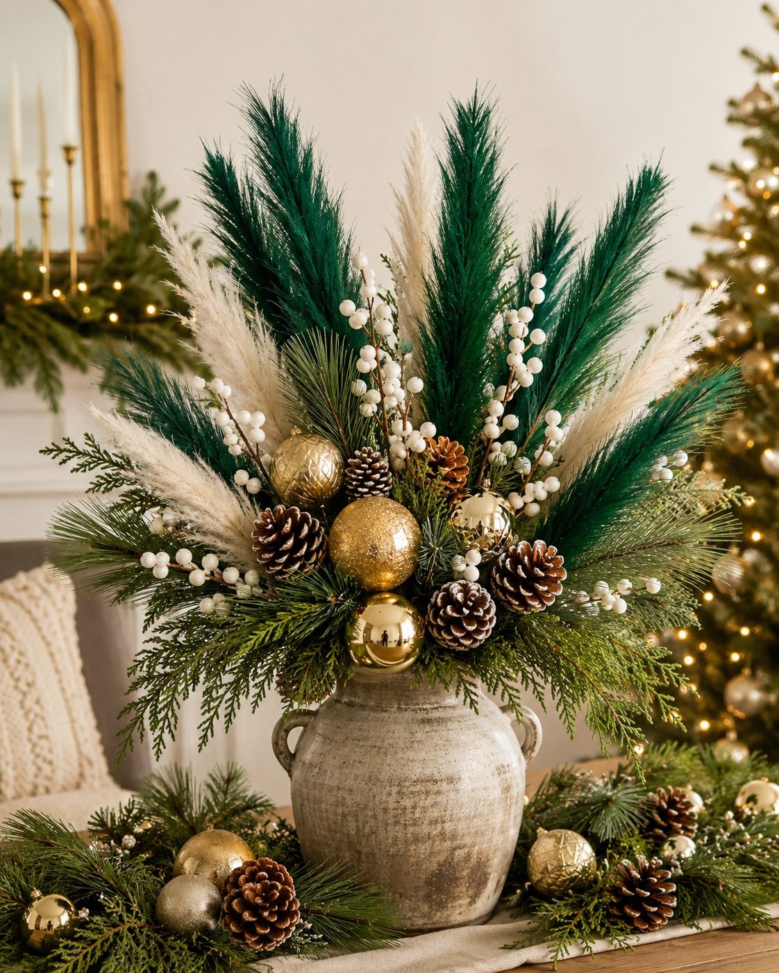 Emerald Green Faux Pampas Grass Set of 12 Artificial Pampas Stems Green Wedding