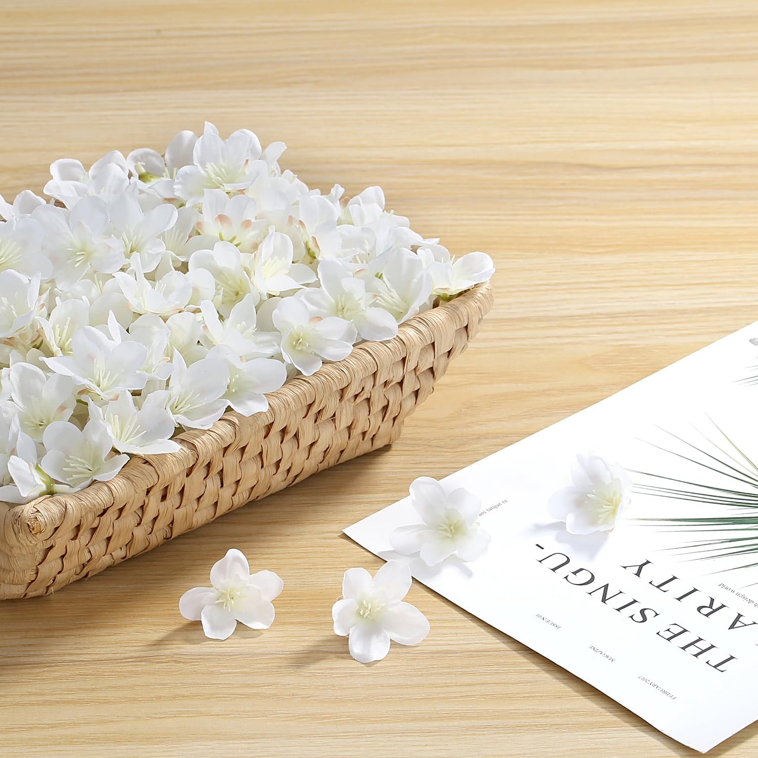 100 PCS Mini White Cherry Blossom Head Artificial Fake Silk Flower DIY 1.6″
