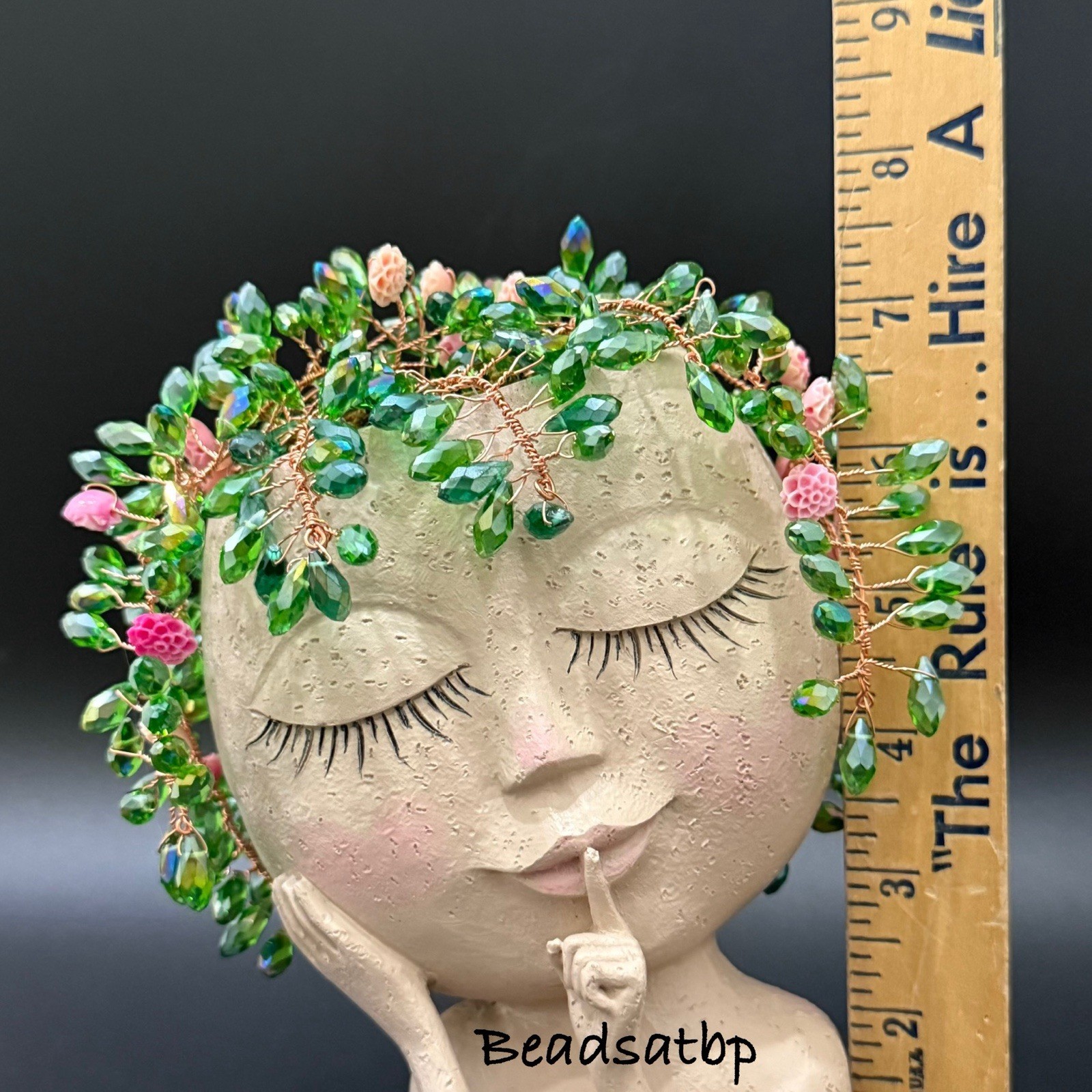 Handmade Beaded Forever Plant Crystal Teardrop Beads Cute 7” Resin Girl Planter