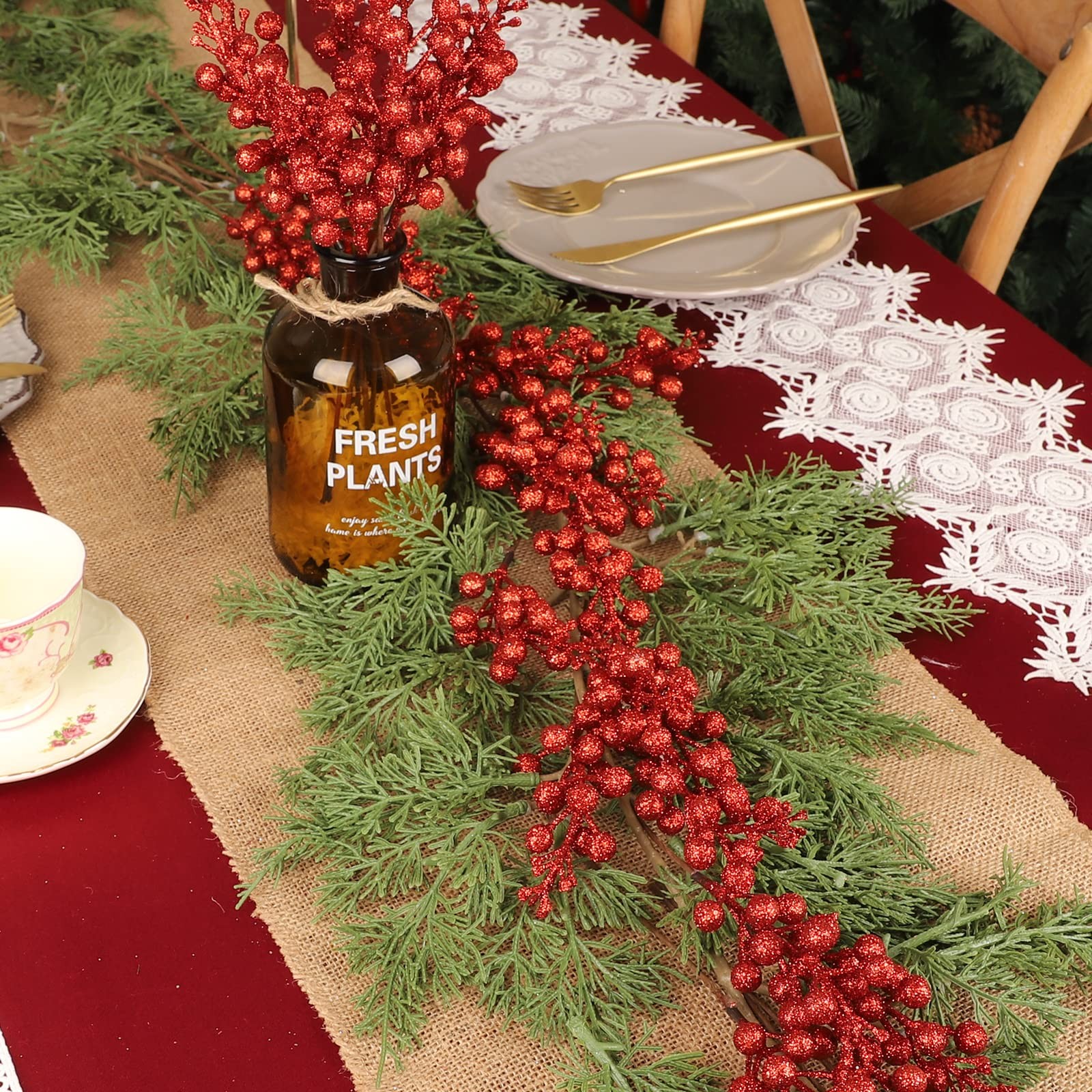 36Pcs Christmas Glitter Berries Stems, 9.5 Inch Artificial Christmas Tree Pic…