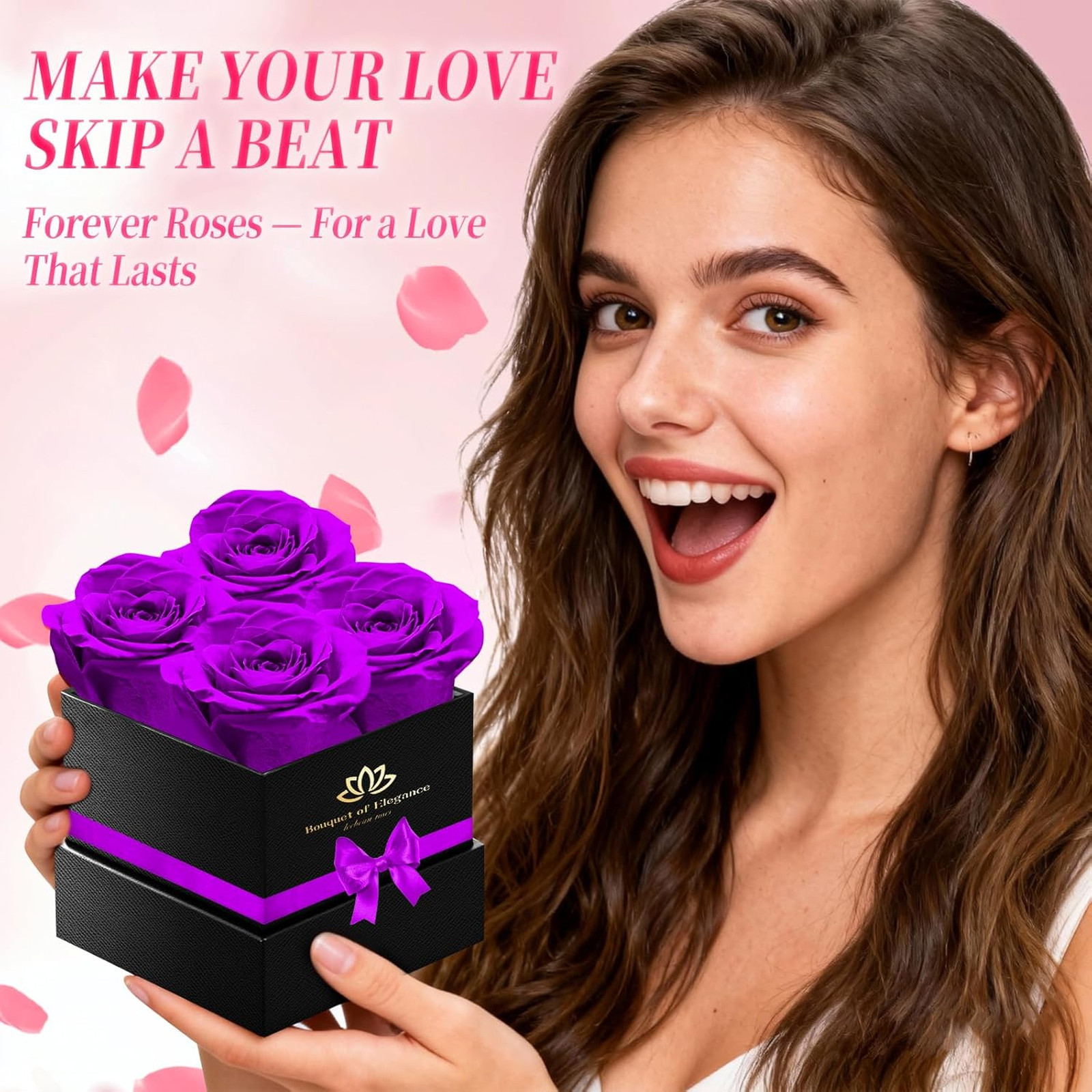Purple Preserved Forever Roses Gift Box for Women Men Anniversary Valentine’s