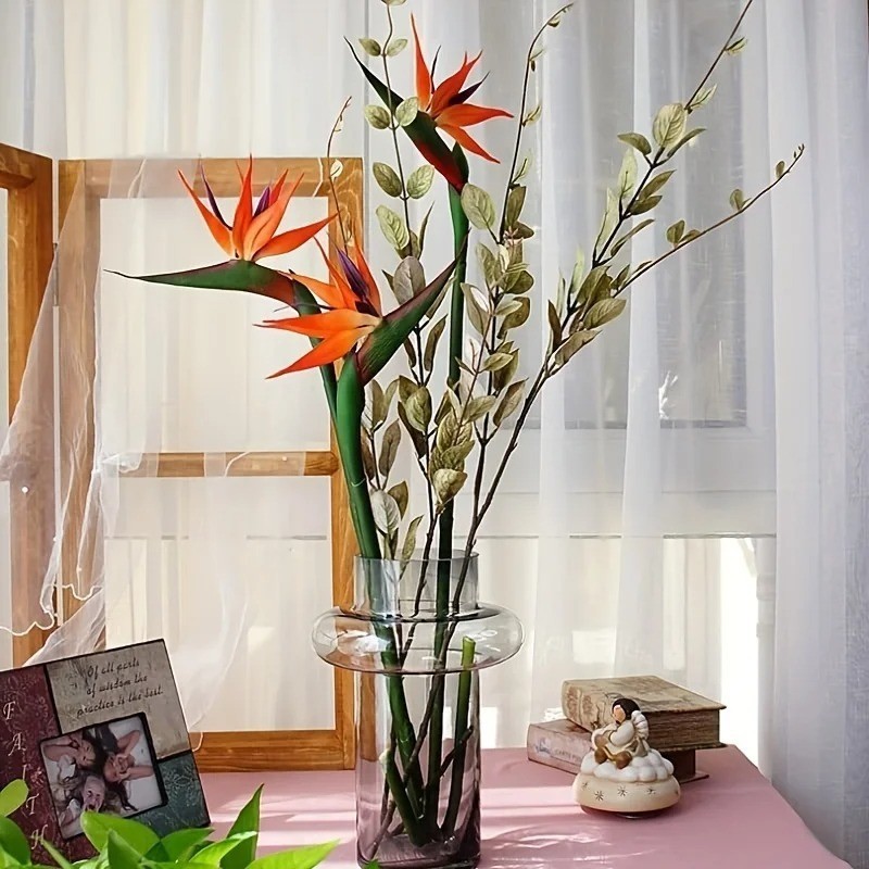 3pcs Artificial Bird Of Paradise Flowers Rubber Strelitzia 24.5” Long Stem Flow