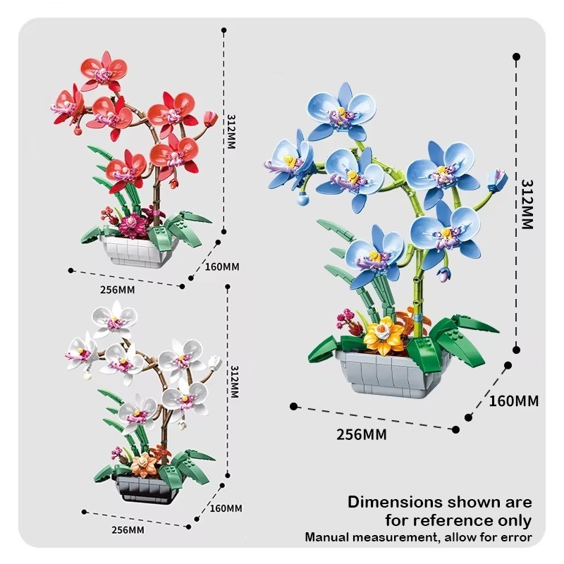 New Icons Orchid Artificial Plant, Building Set with Flowers, Home Décor Gift f