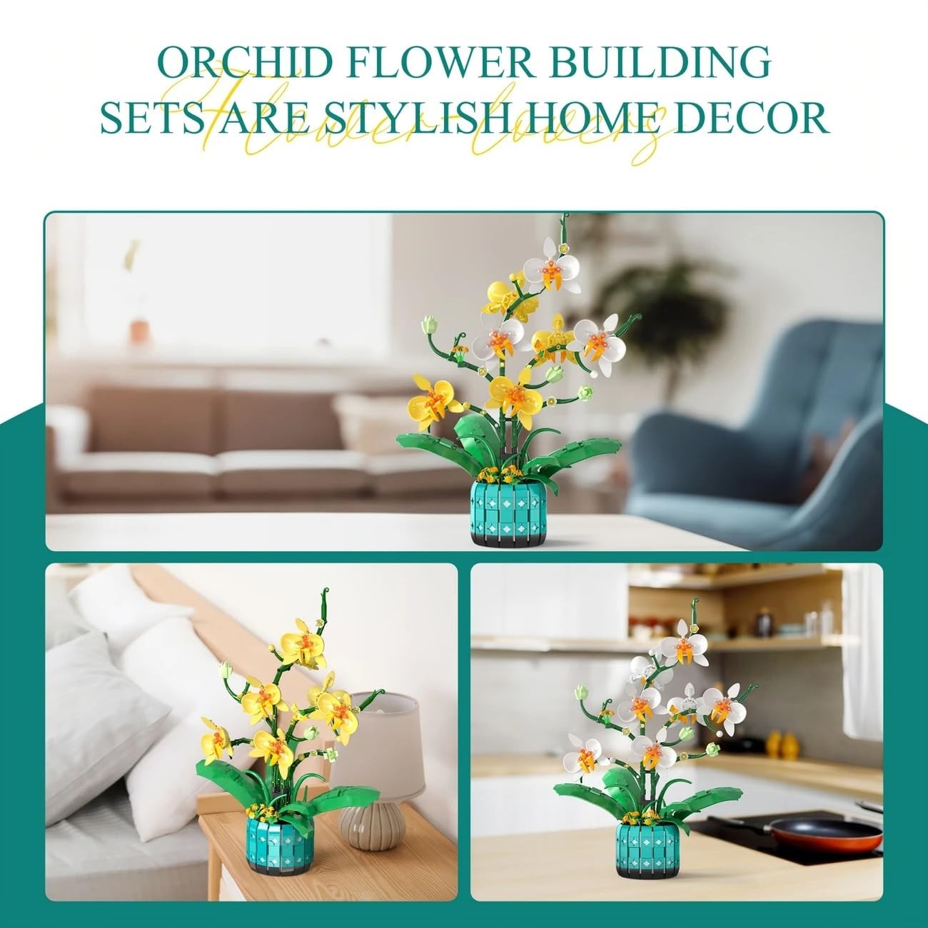 Orchid Flower Building Kit for Adults and Kids 986PCS, Orchid Bonsai Building