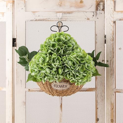 6PCS 22 inch Hydrangea Artificial Flowers Real Touch Faux Hydrangea Green