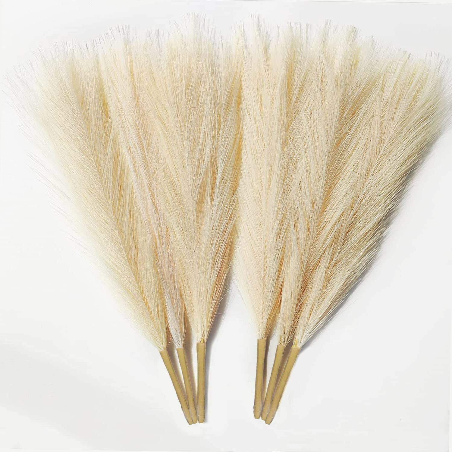 CHUKCHI Faux Pampas Grass-17.7″ 6 Bunches (Beige) Fluffy Artificial Dried