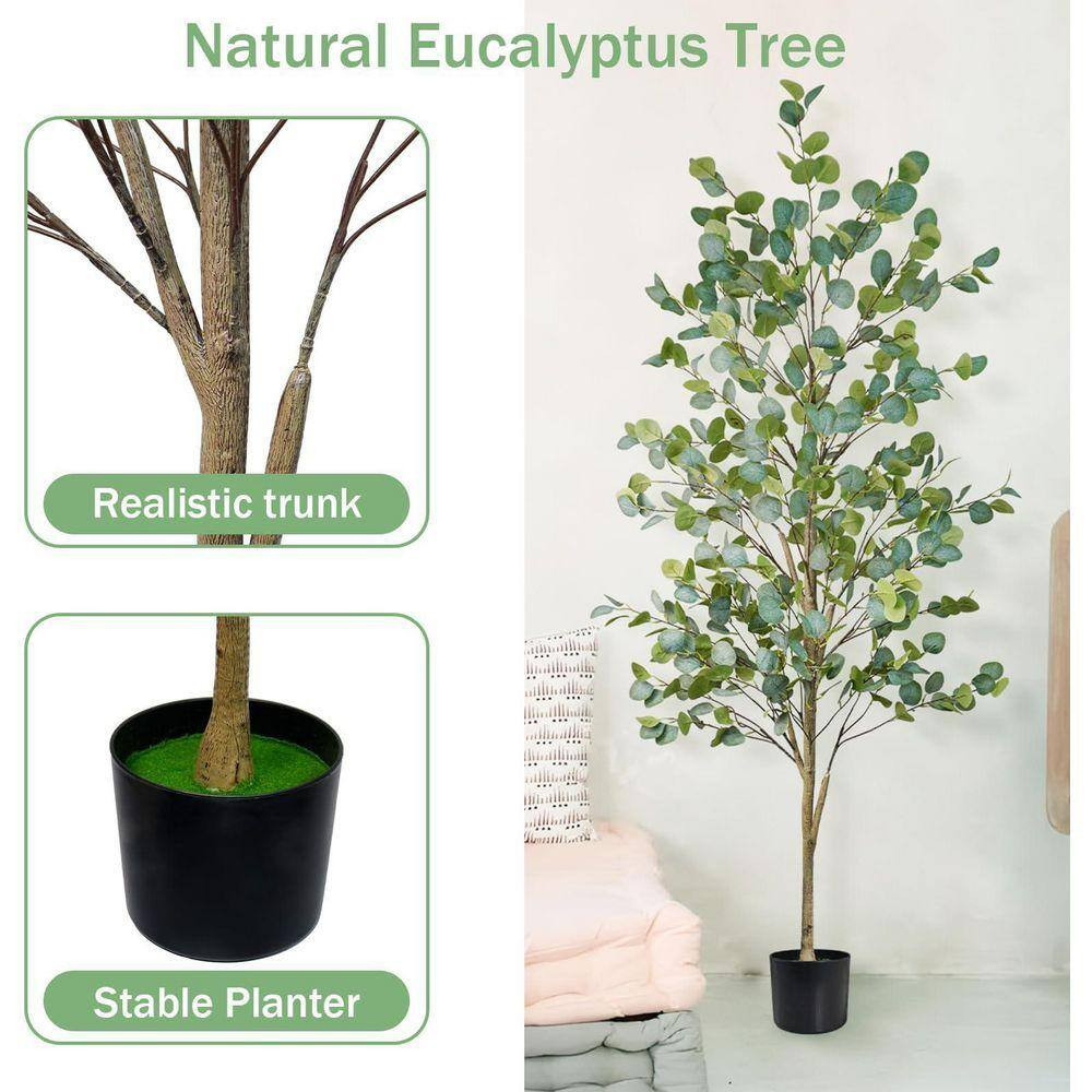 72.00 In. Artificial Eucalyptus Tree in Planter Basket Indoor Decorative Silk Pl