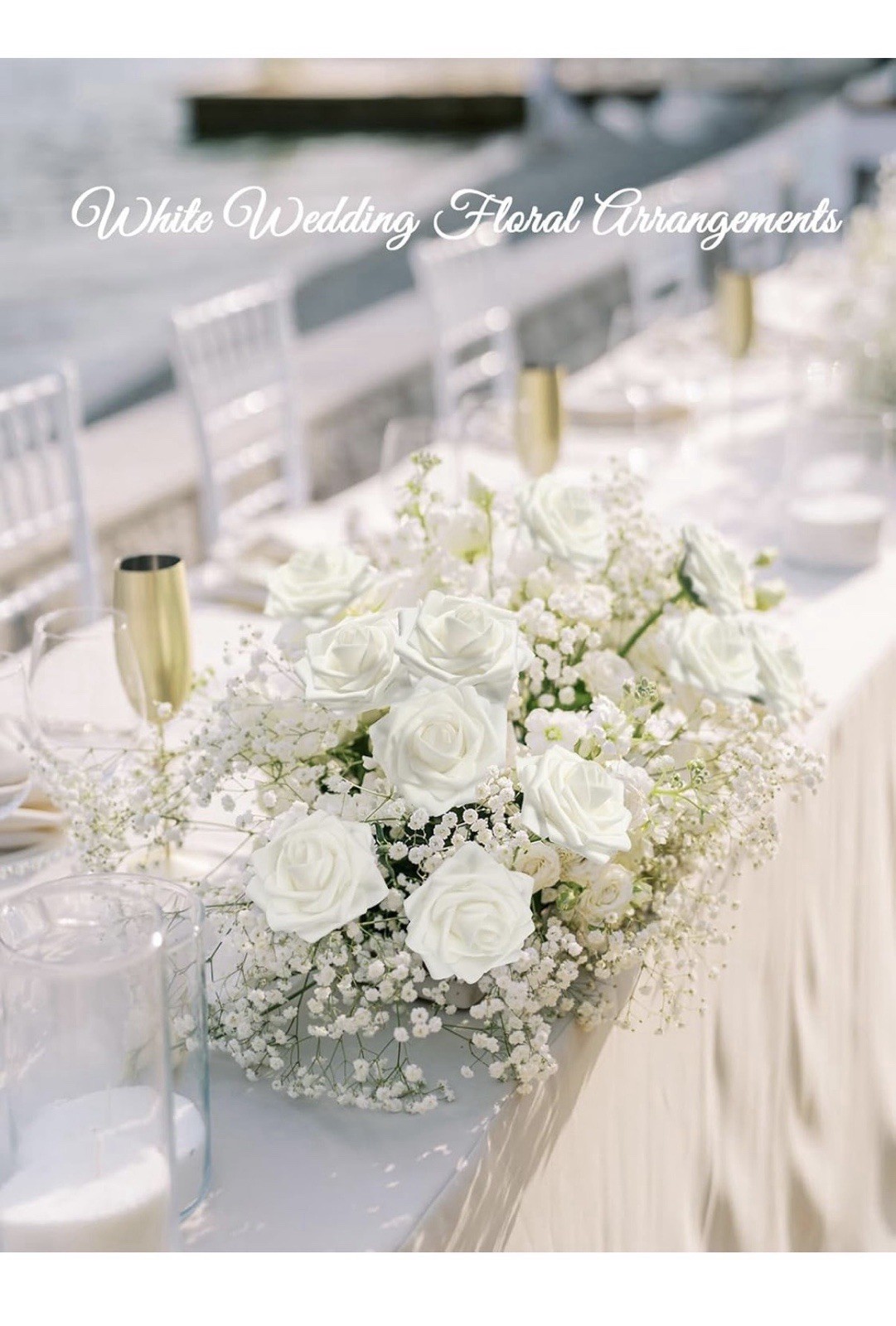 Floroom Artificial Flowers 25pcs Real Looking Ivory Foam Fake Roses with Stems