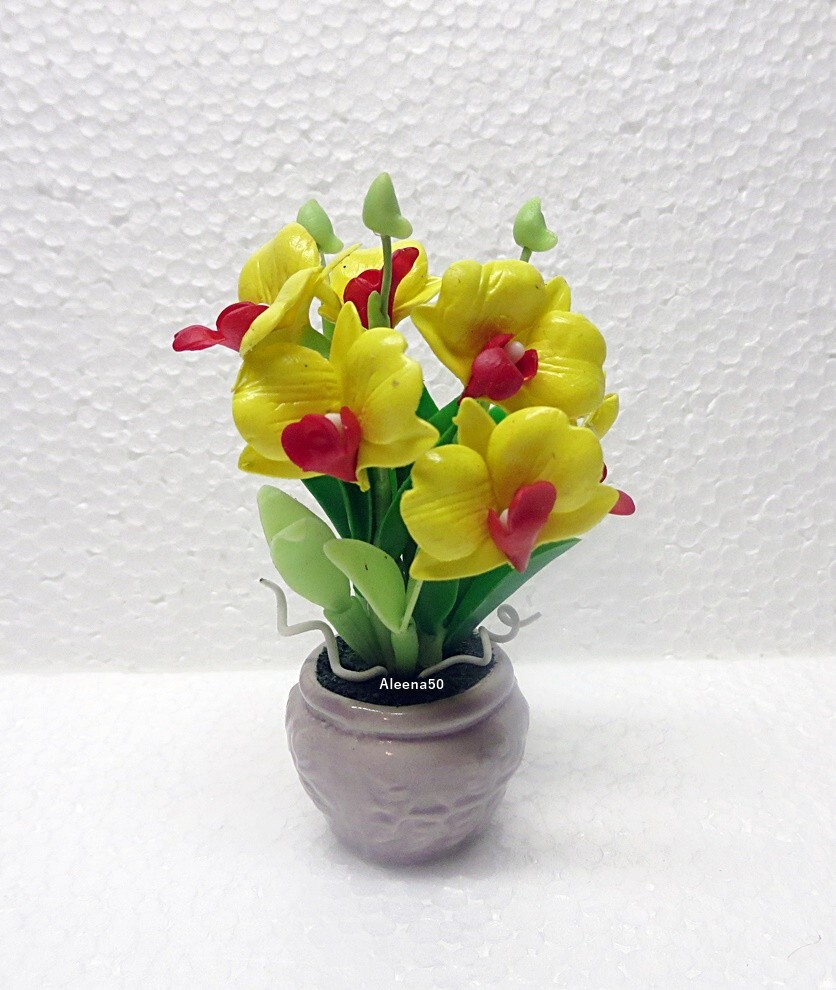 US stock 4″H Handcrafted Miniature Yellow Dendrobium Orchid arranged in pot