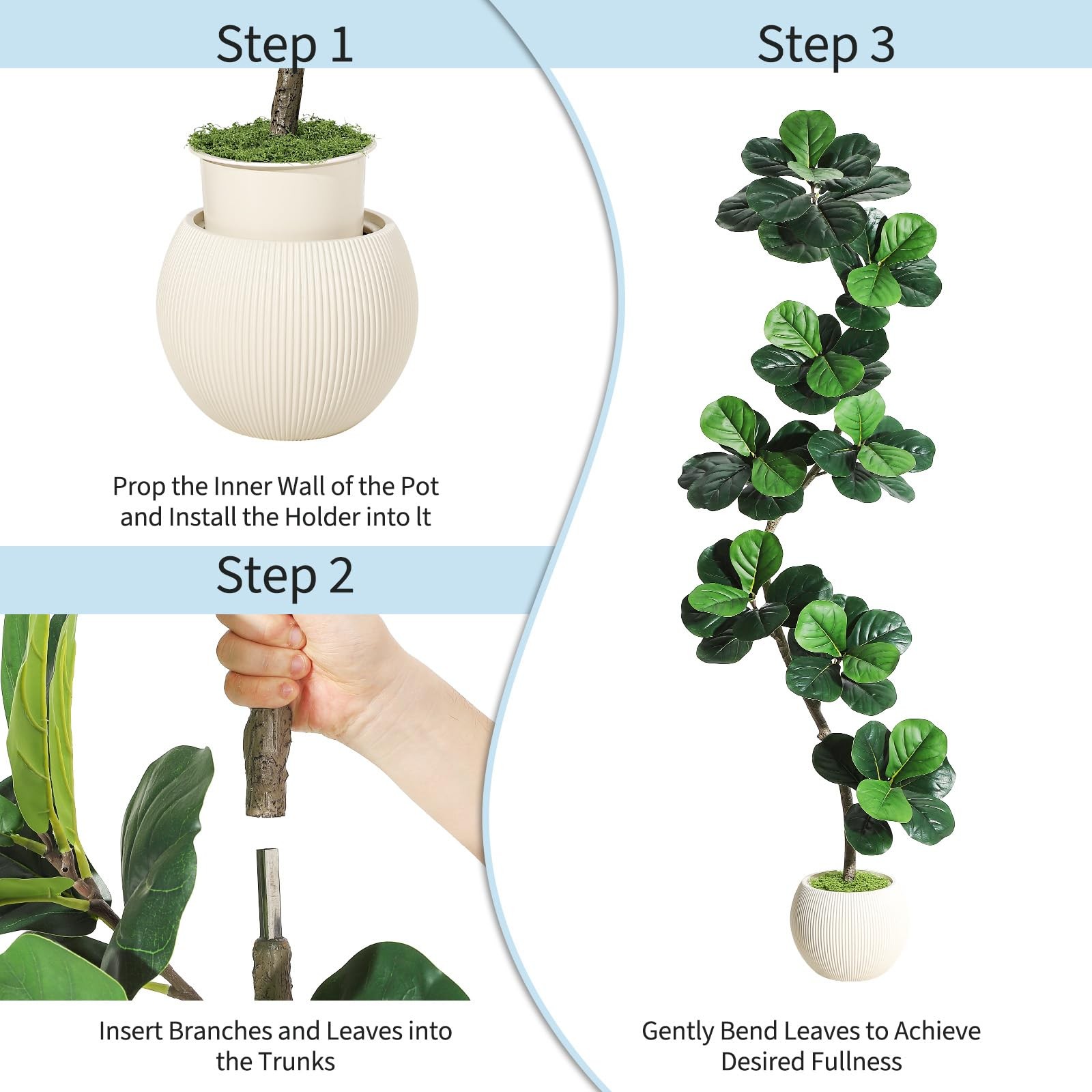 Fiddle Leaf Fig Artificial Tree with White Planter,7 ft Faux Plants Indoor wi…