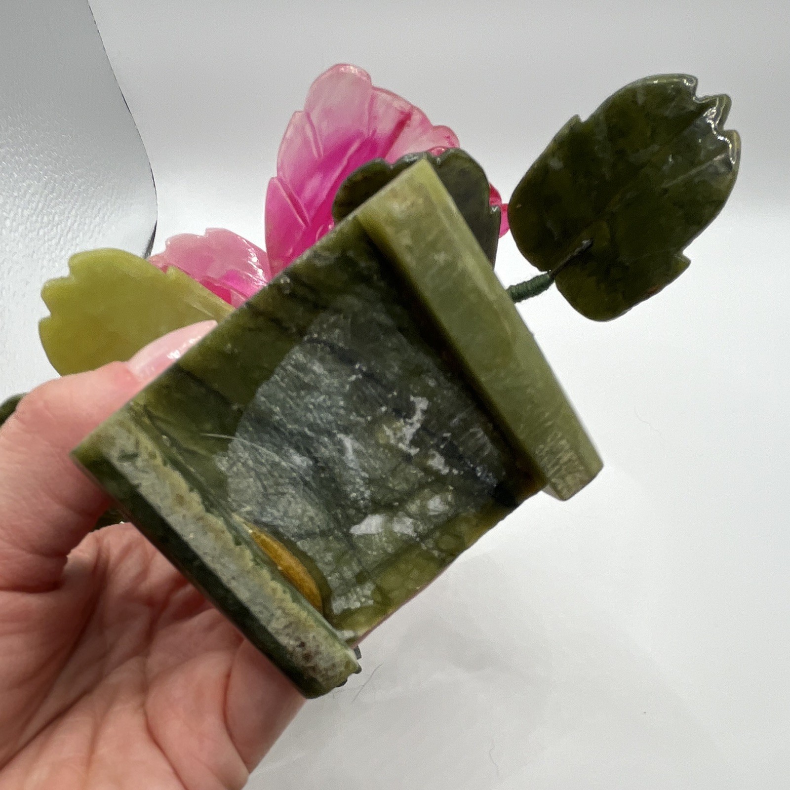 Vintage Stone Flower, Buds, Leaves, and Vase
