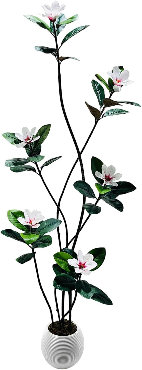 150cm Artificial Magnolia Tree, Lifelike Faux Rubber Plant with Magnolia Flowers