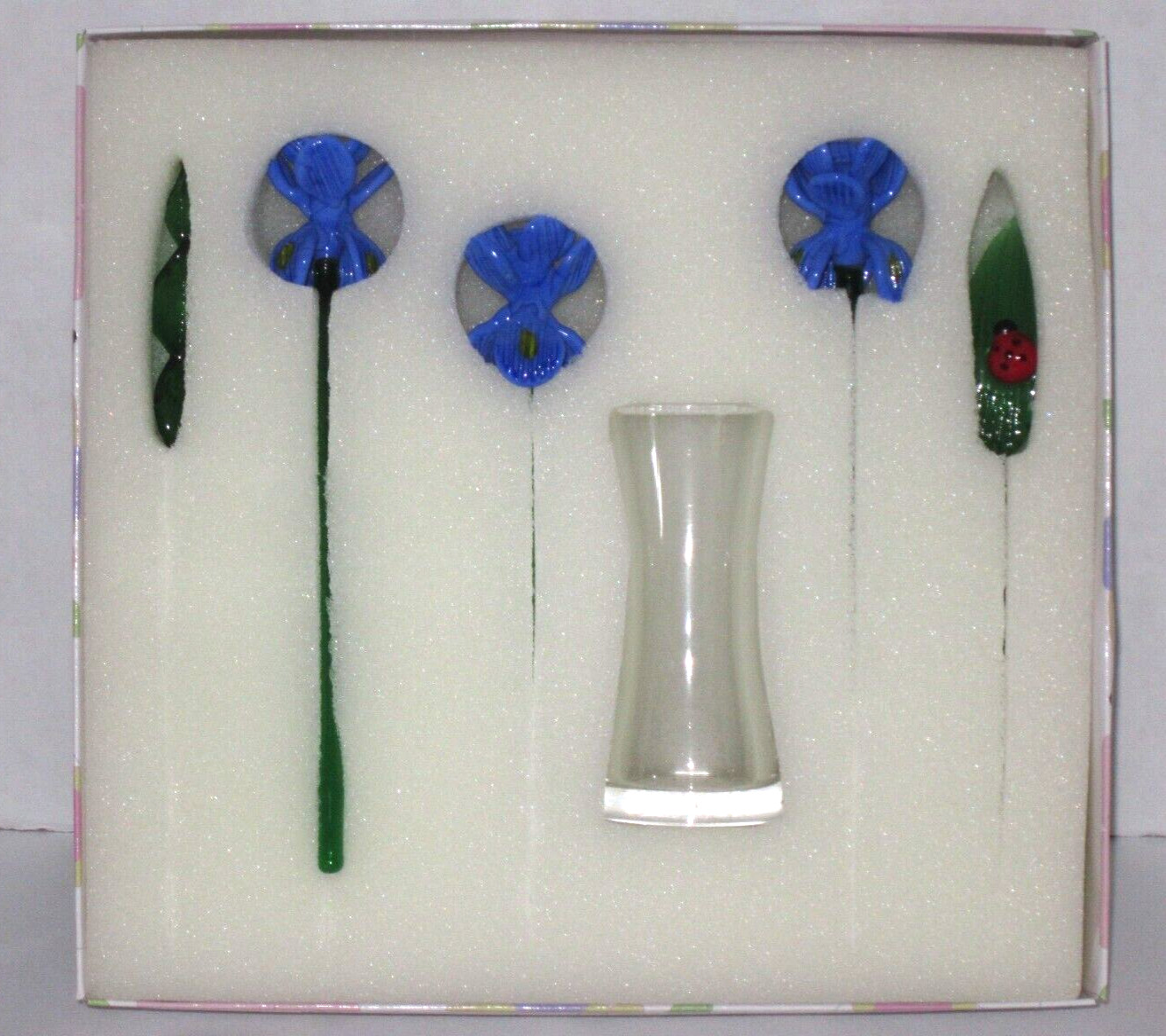 Global Village Glass Studios Window Box Greetings Flower Bouquet IRISES #735 NEW