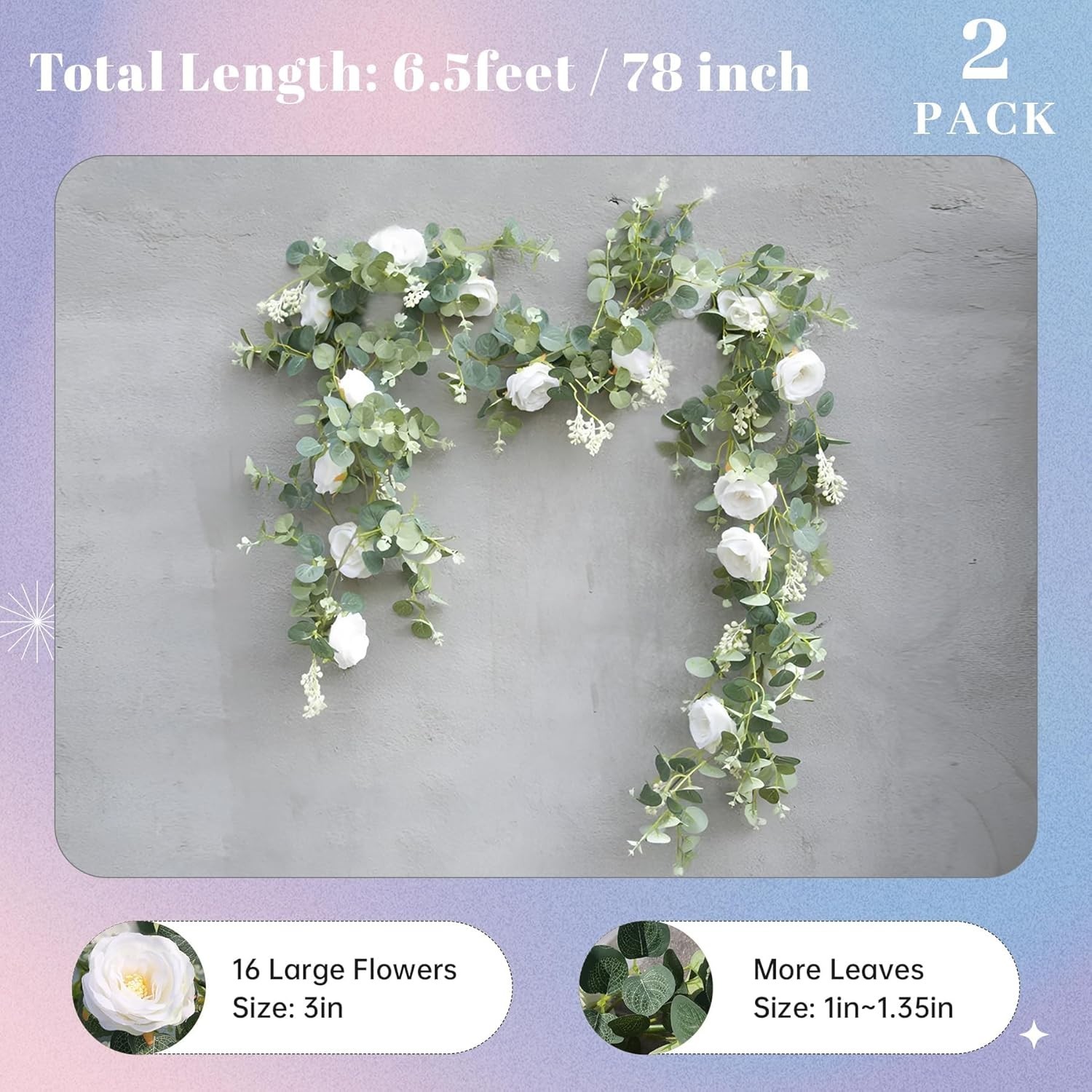 Versatile 2Pcs Artificial Eucalyptus Vine with White Roses – DIY Wedding Decor