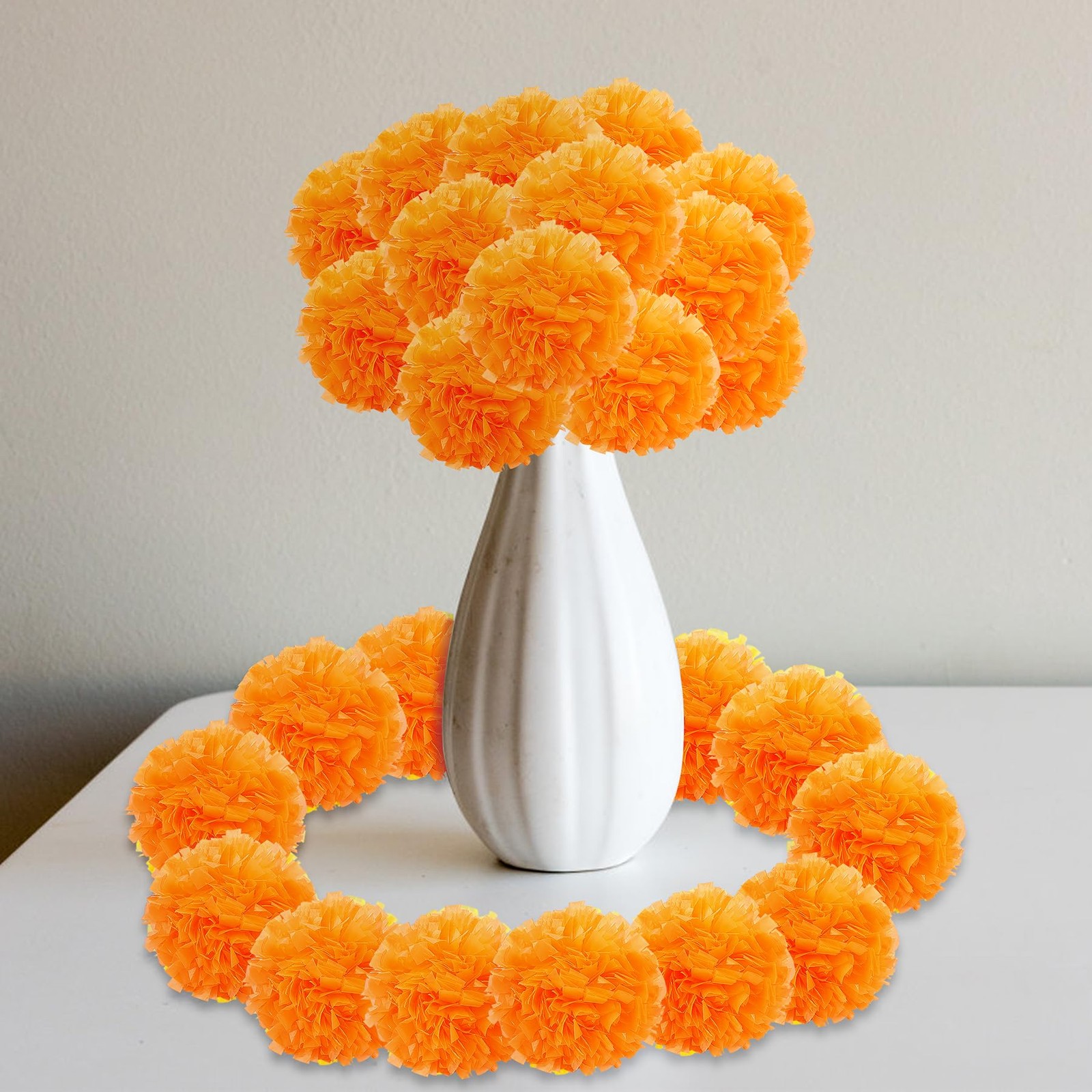 60PCS Diwali Marigold Flower Heads with Stems,Artificial Marigold Flowers for…