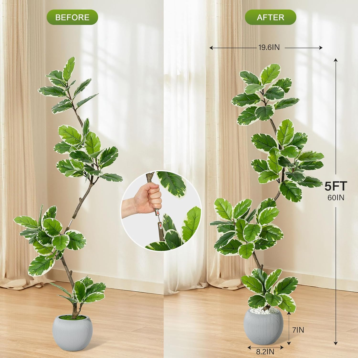 7FT Fiddle Leaf Fig Tree – Realistic Faux Indoor Plant with Planter & Pebbles
